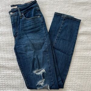 Levi's 721 High Rise Skinny Distressed Jeans